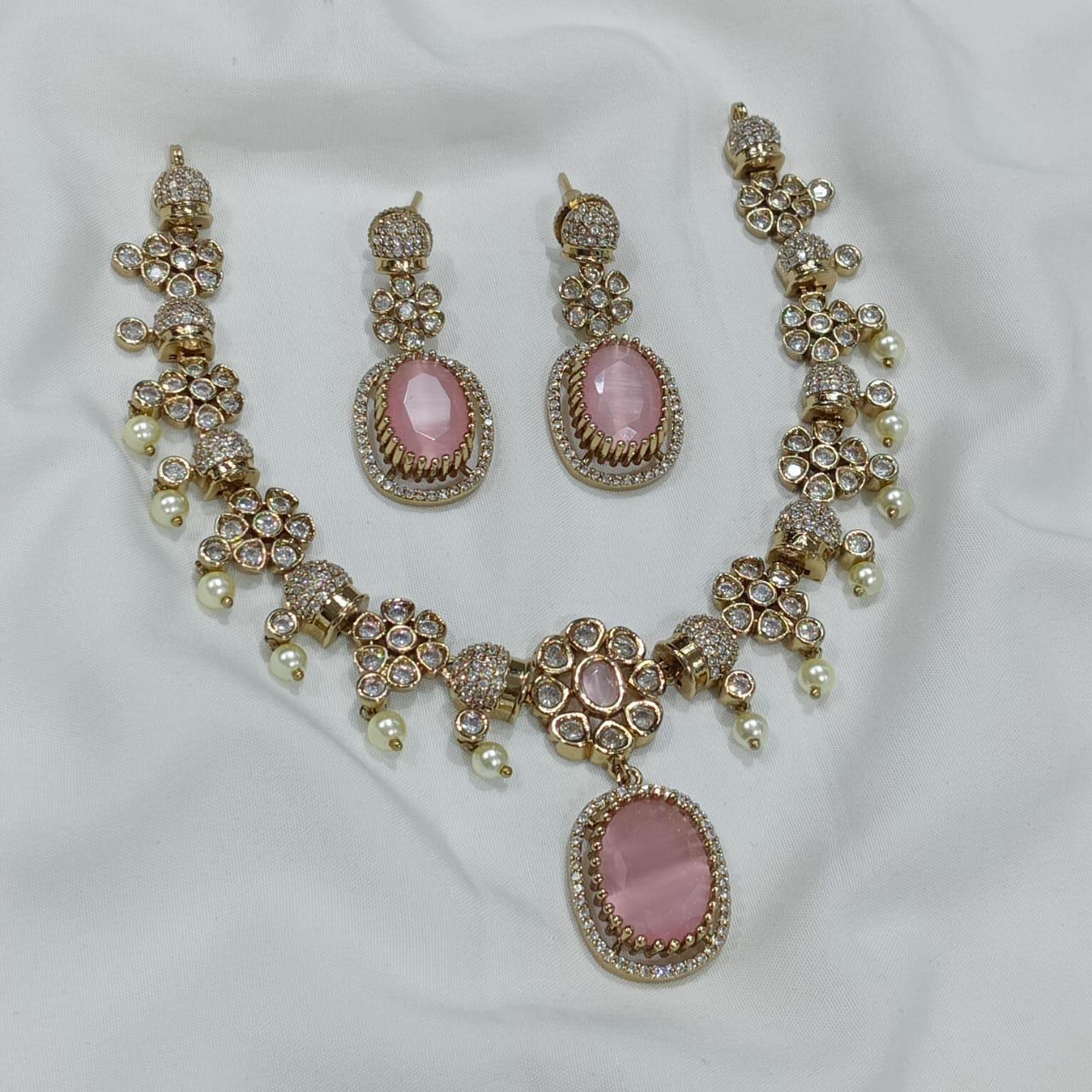 Rhea Majestic Pearl & Stone Victorian Necklace Set