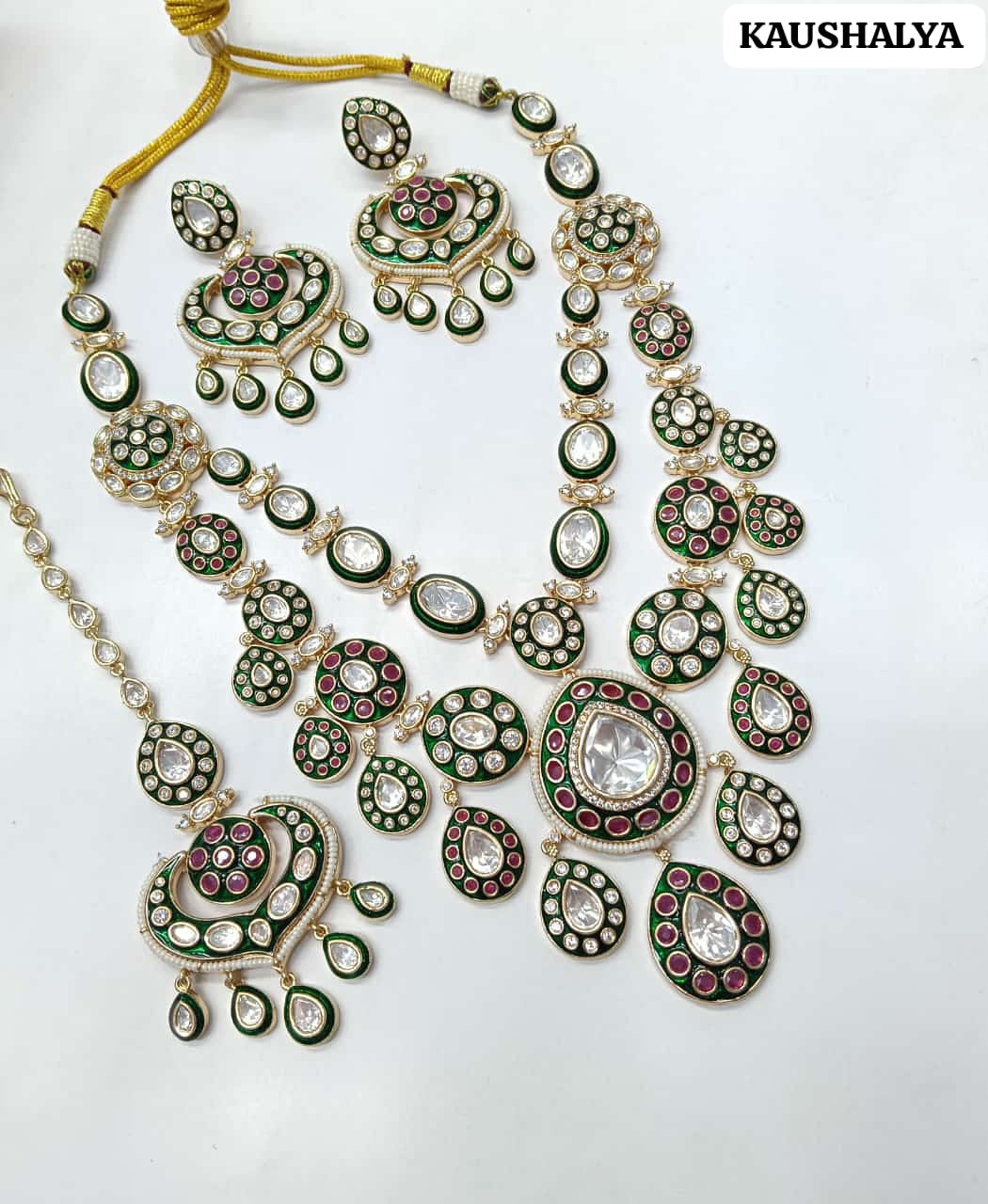 Aanya Premium Moissanite Kundan Semi Bridal Nacklace set - Multi