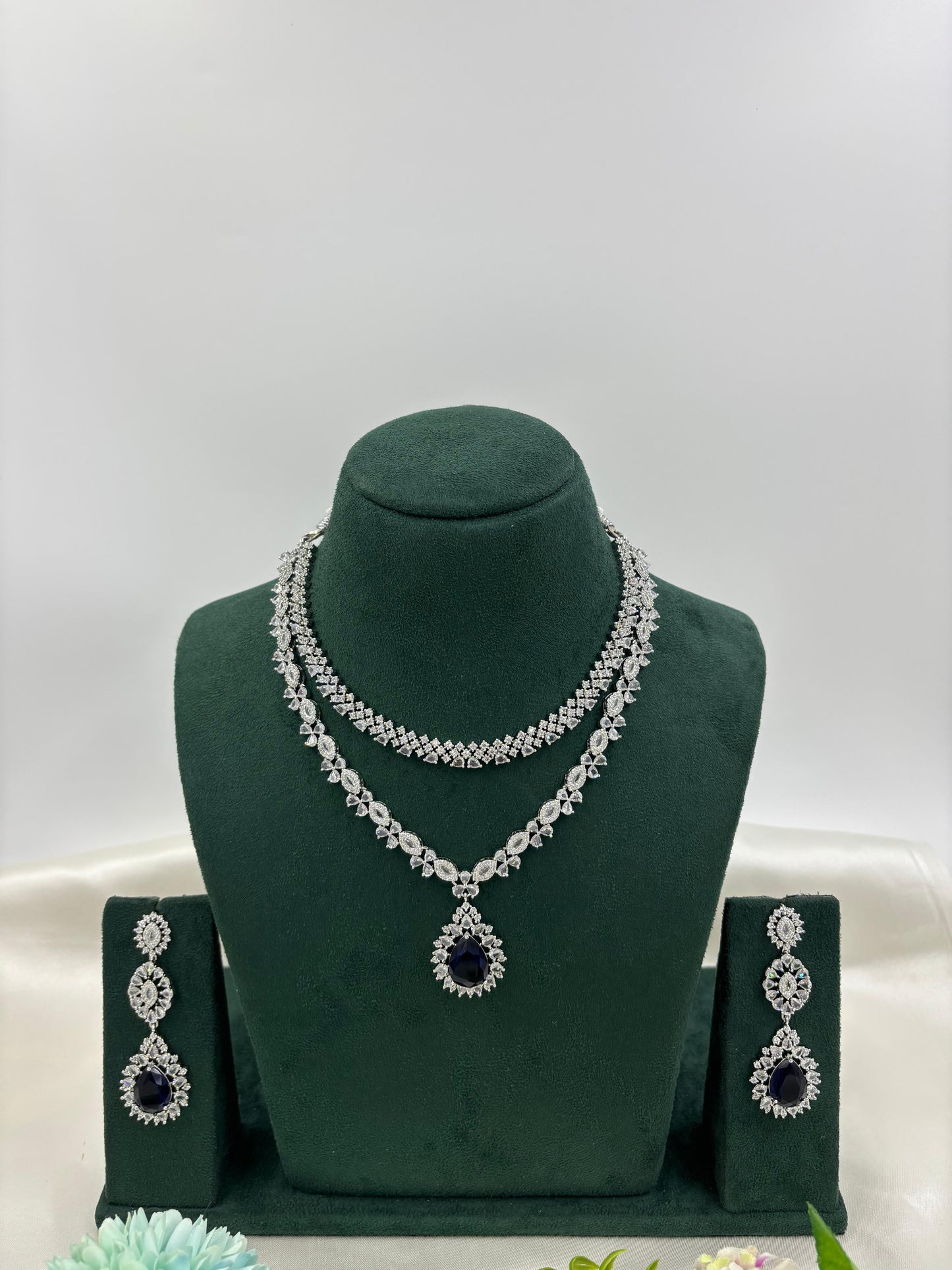 Kritika Sparkling Diamond CZ Necklace Set - BLUE