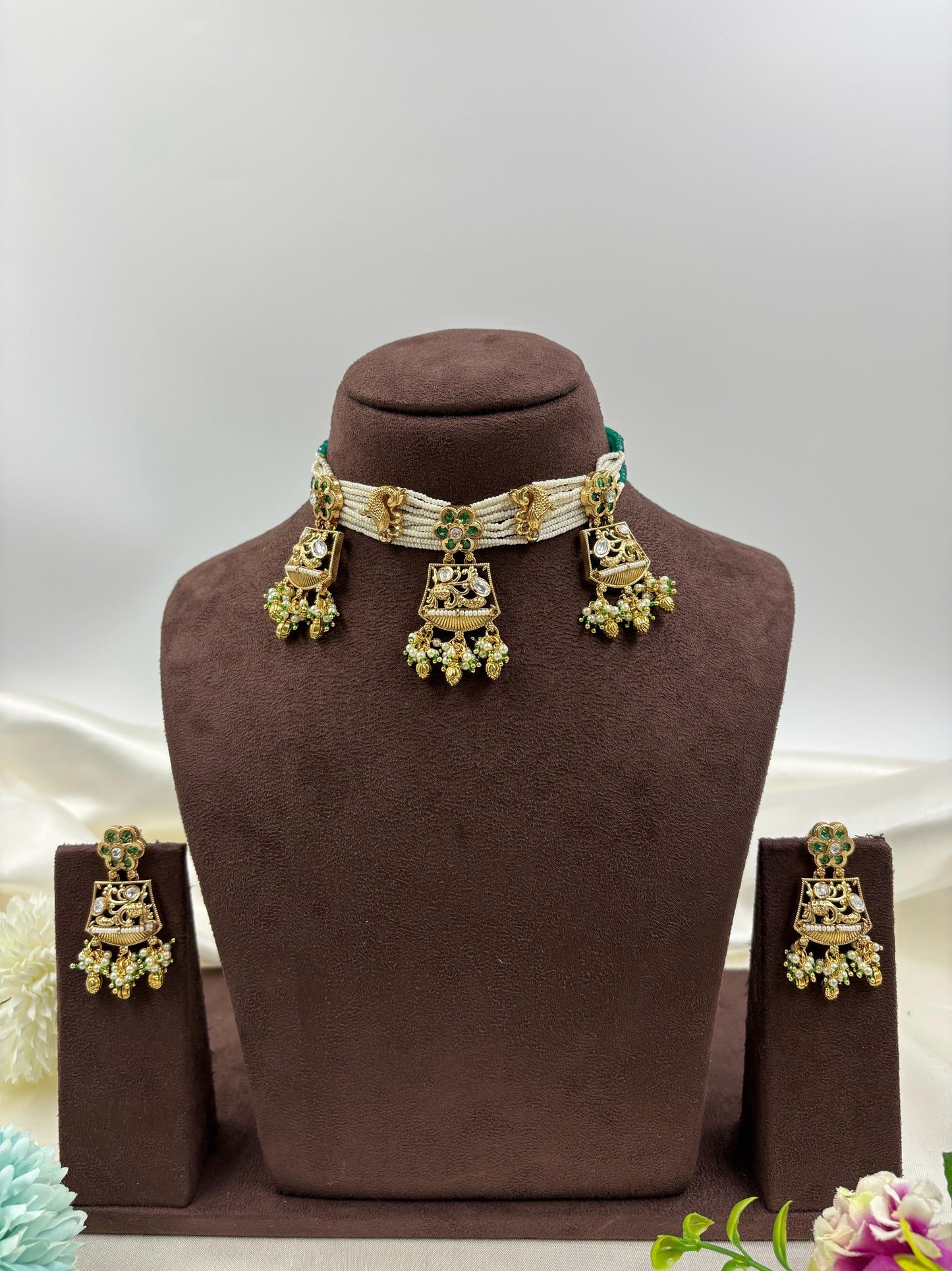 Kaushalya Pearl Antique Gold Necklace set