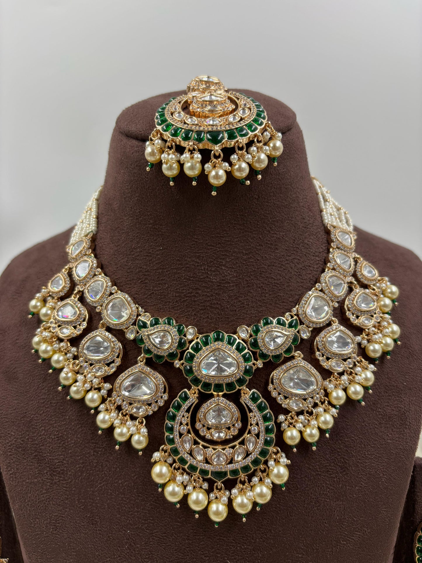 Aasma Premium Moissanite Kundan Semi Bridal Necklace Set