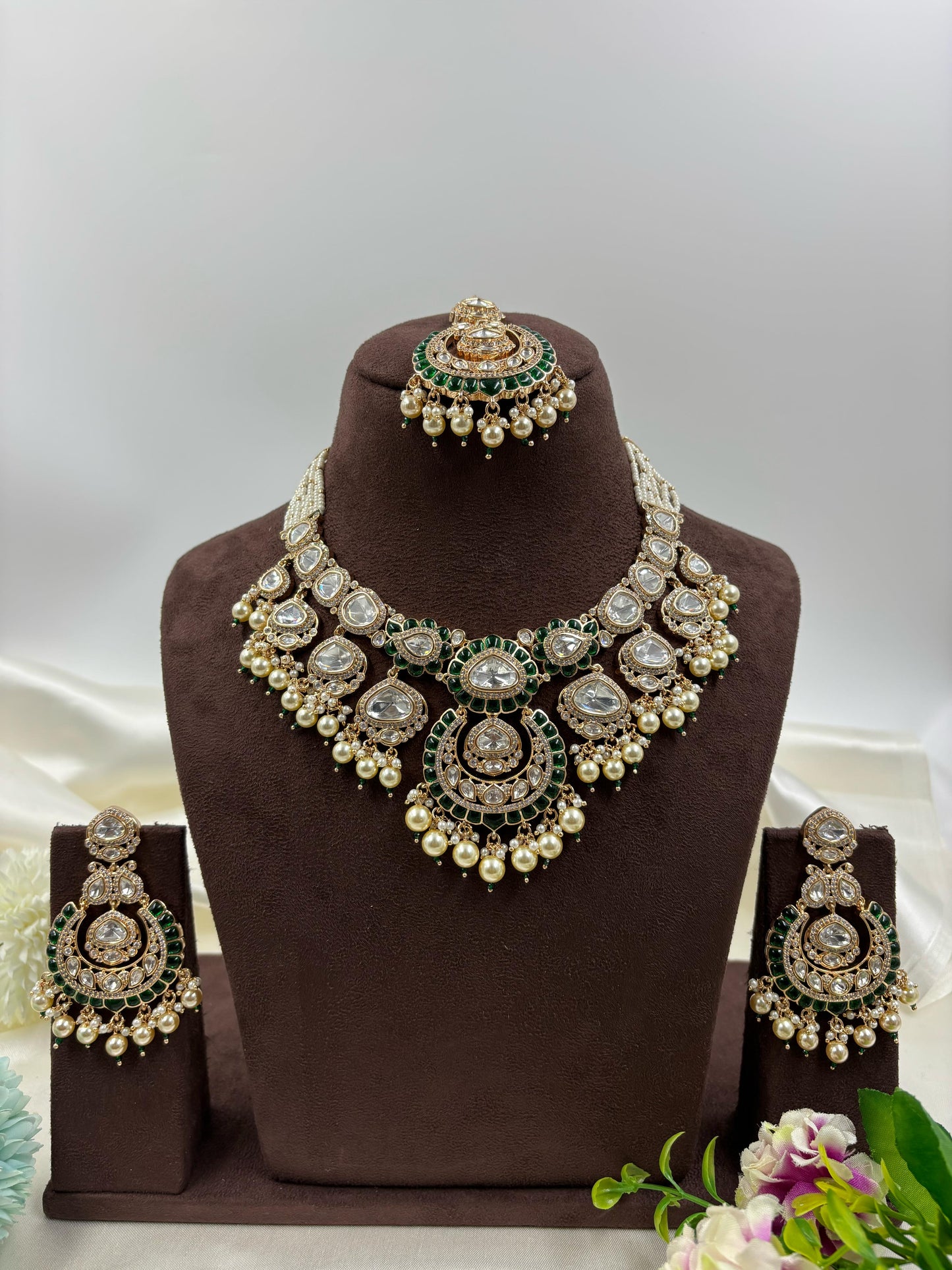 Aasma Premium Moissanite Kundan Semi Bridal Necklace Set