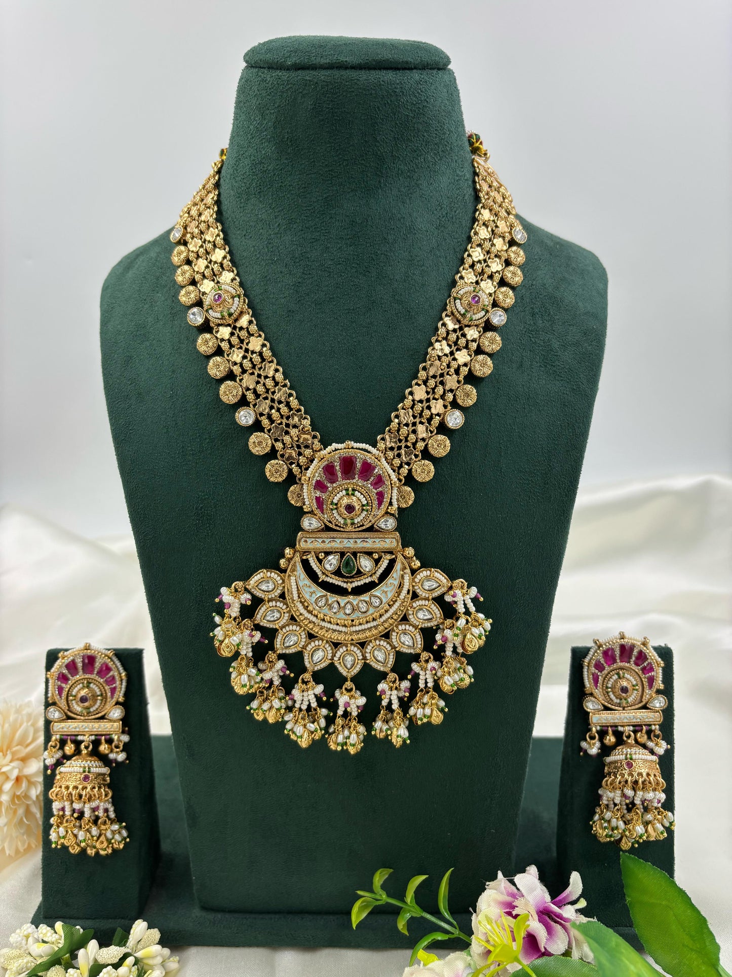 Hanvi Antique Gold Long Necklace Set