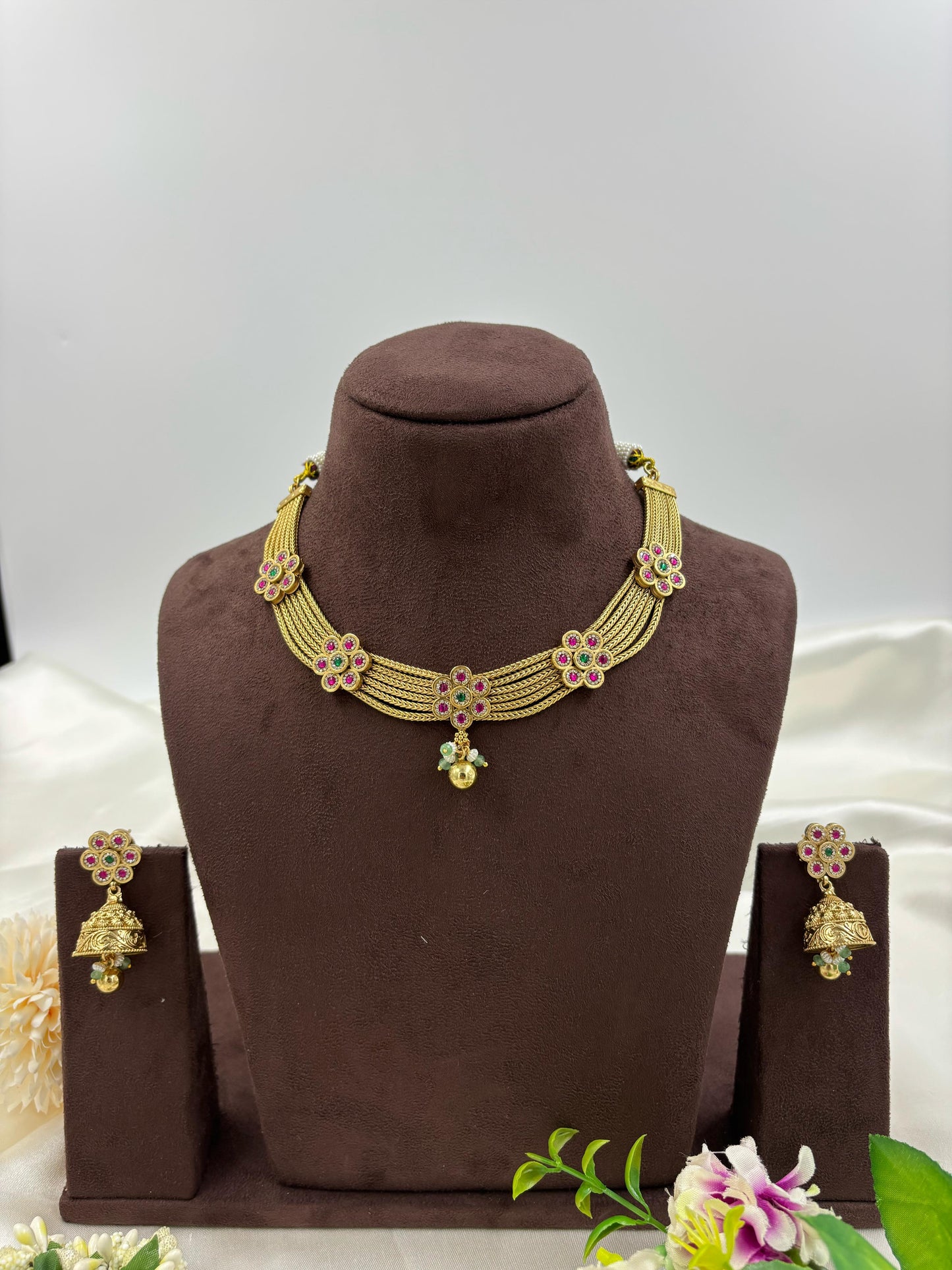 Nivedha Premium Antique Gold Necklace Set