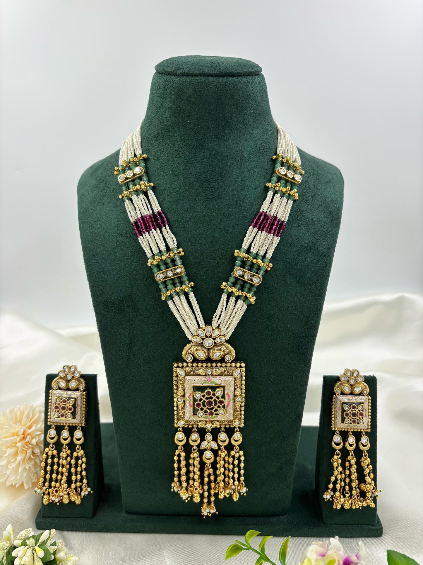 Somya Premium Antique Gold Long Necklace Set - Multi