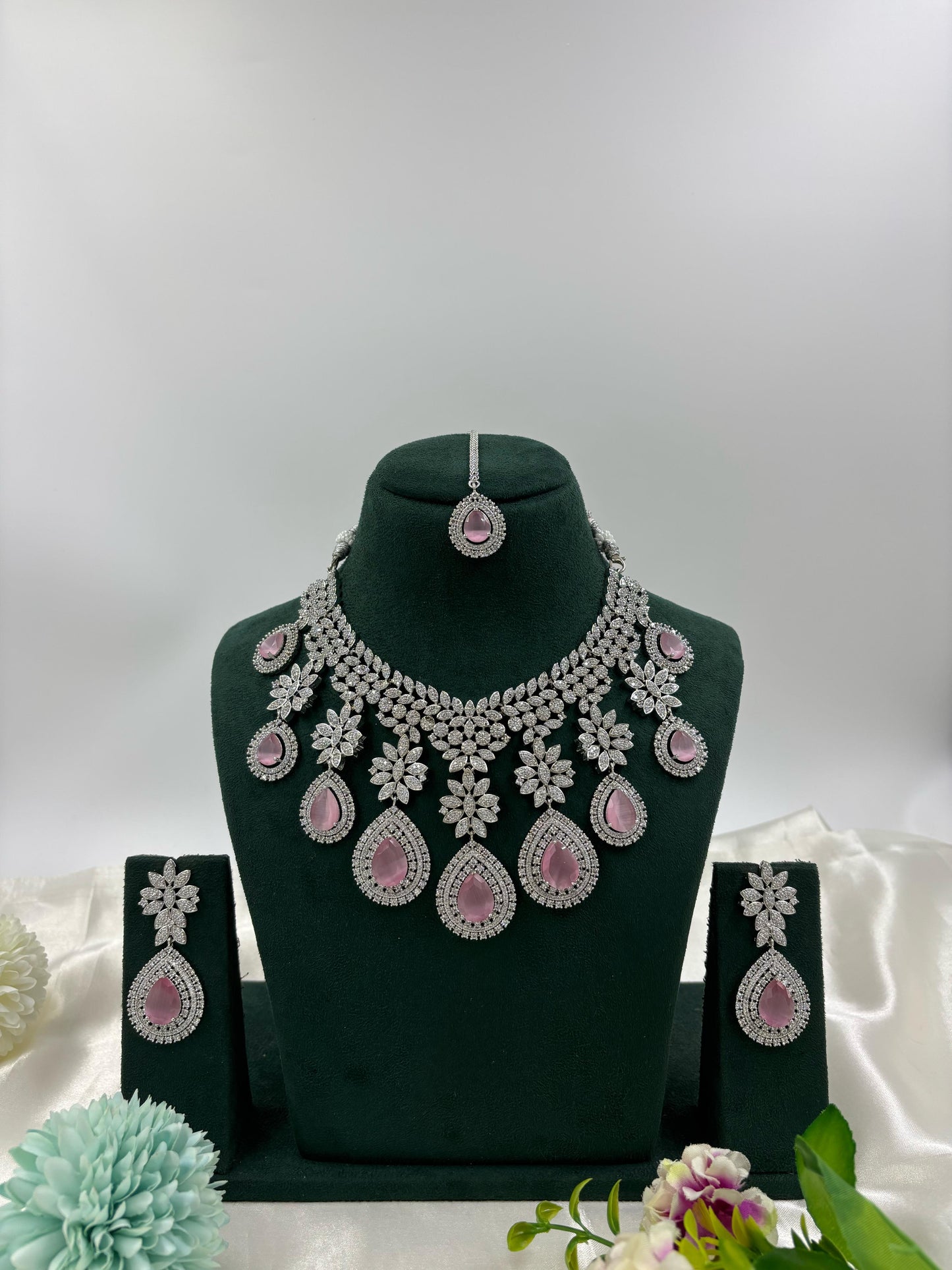 American Floral Drop Necklace Set (Heavy)