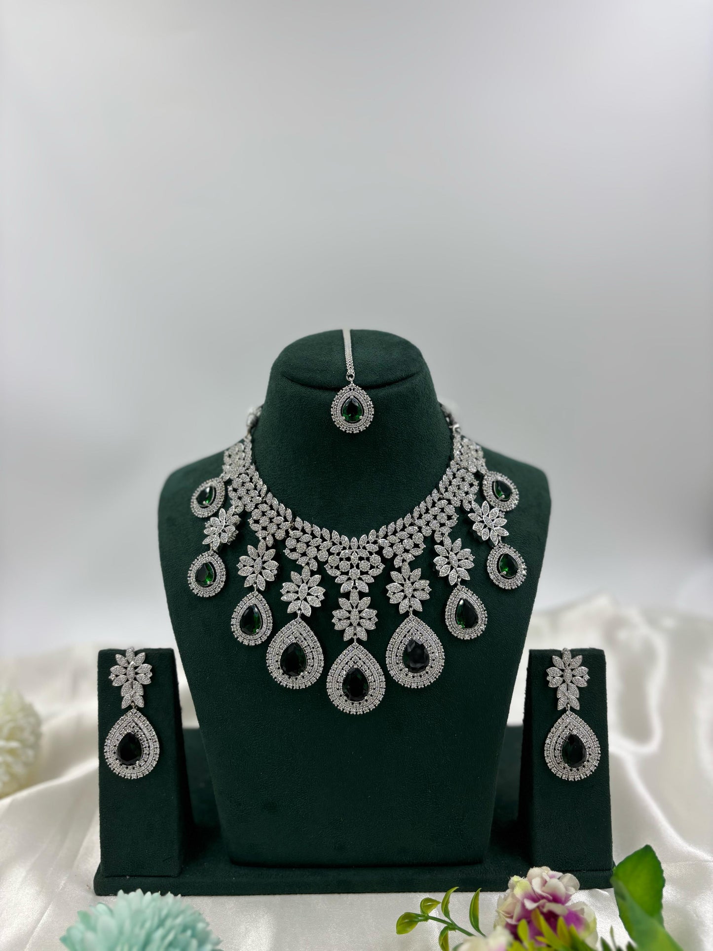 American Floral Drop Necklace Set (Heavy)