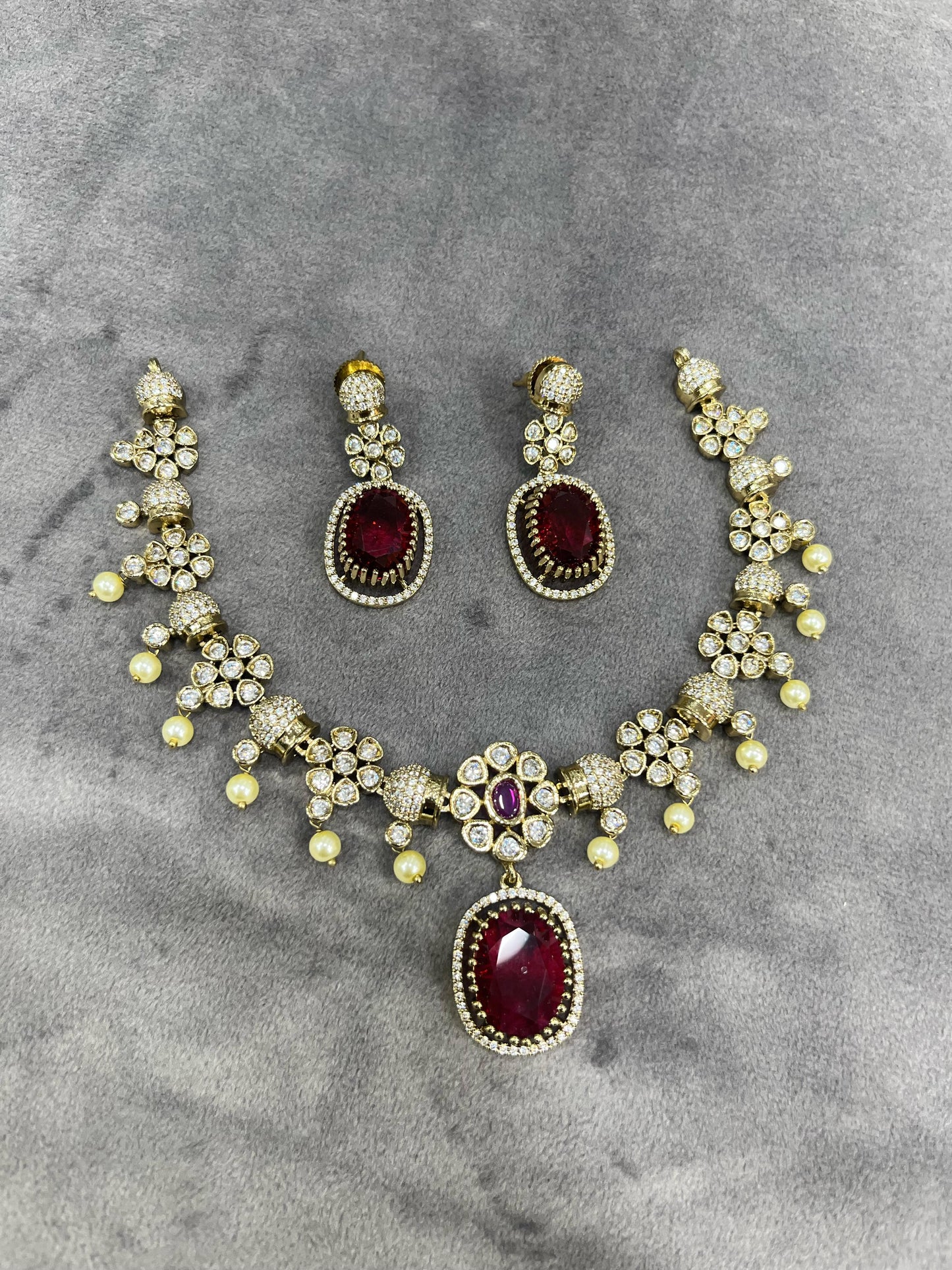 Rhea Majestic Pearl & Stone Victorian Necklace Set