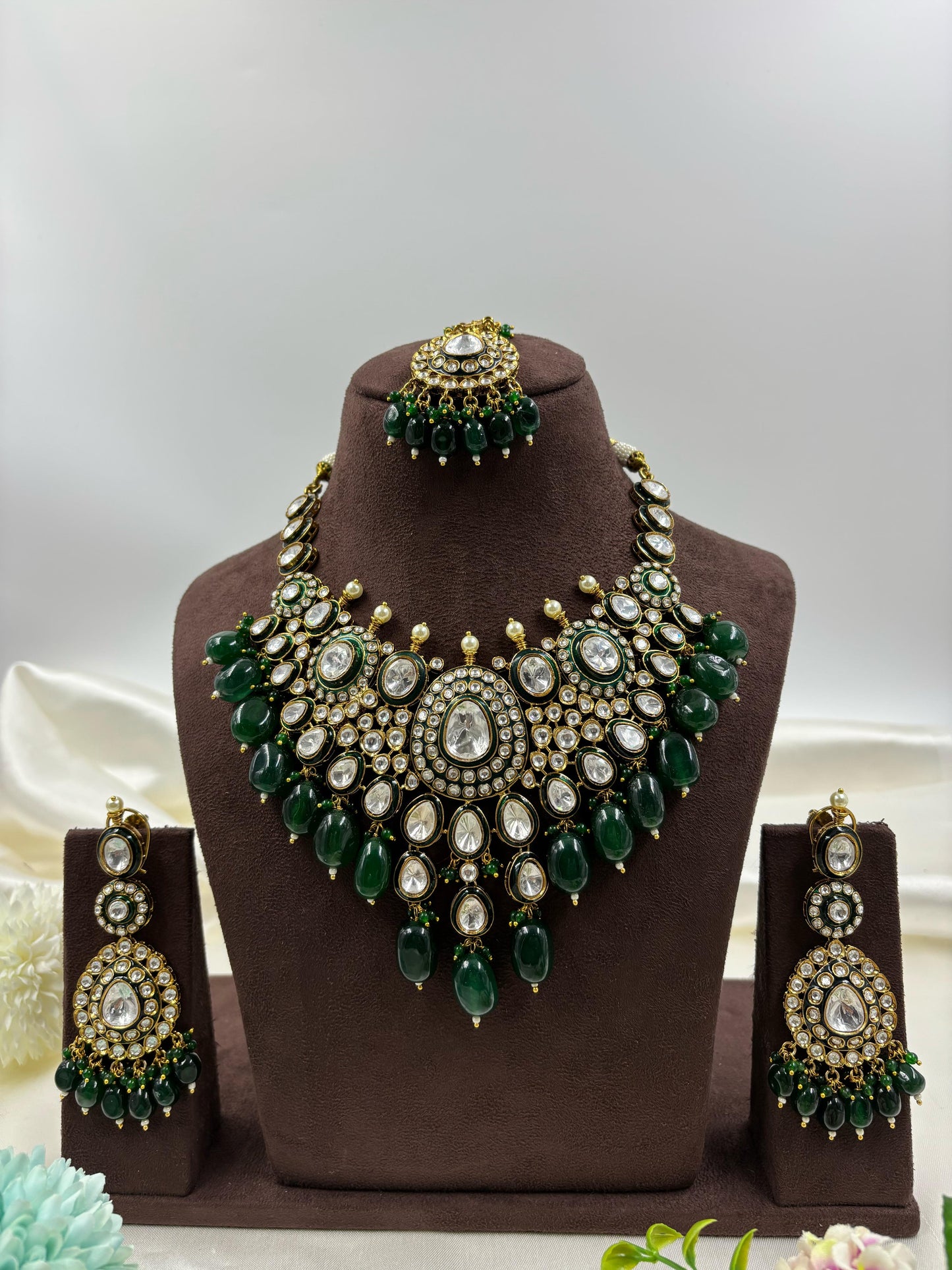 Zivam Premium Moissanite Kundan Semi Bridal Necklace set