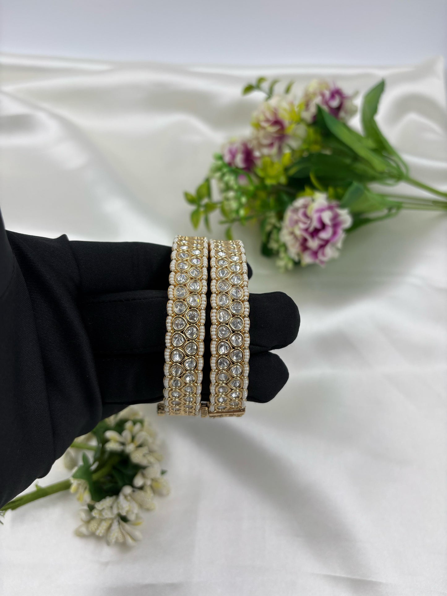 leena Moissanite Kundan Premium Bangles Set