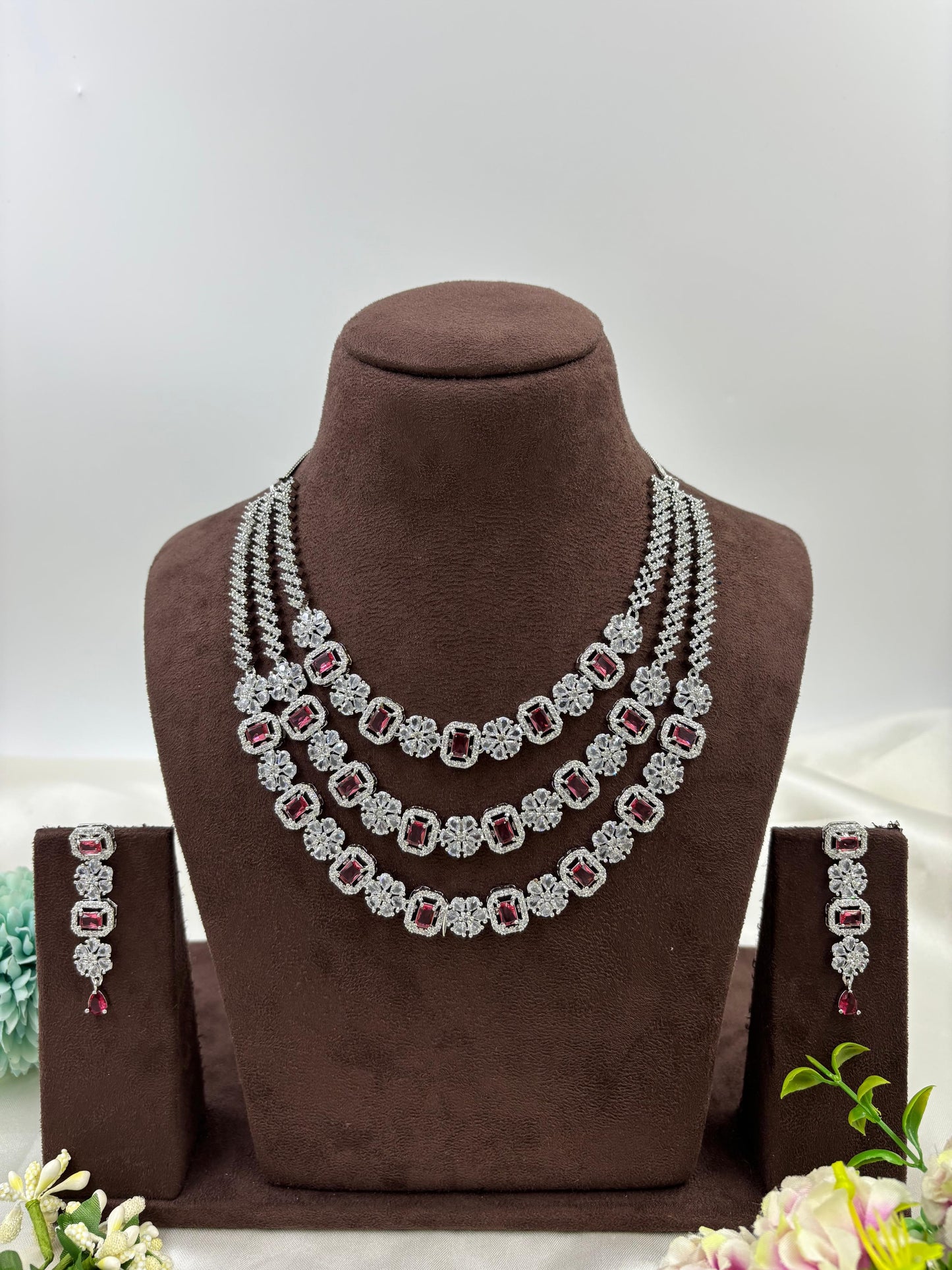THREE LAYER PALKI AMERICAN DIAMOND NECKLACE