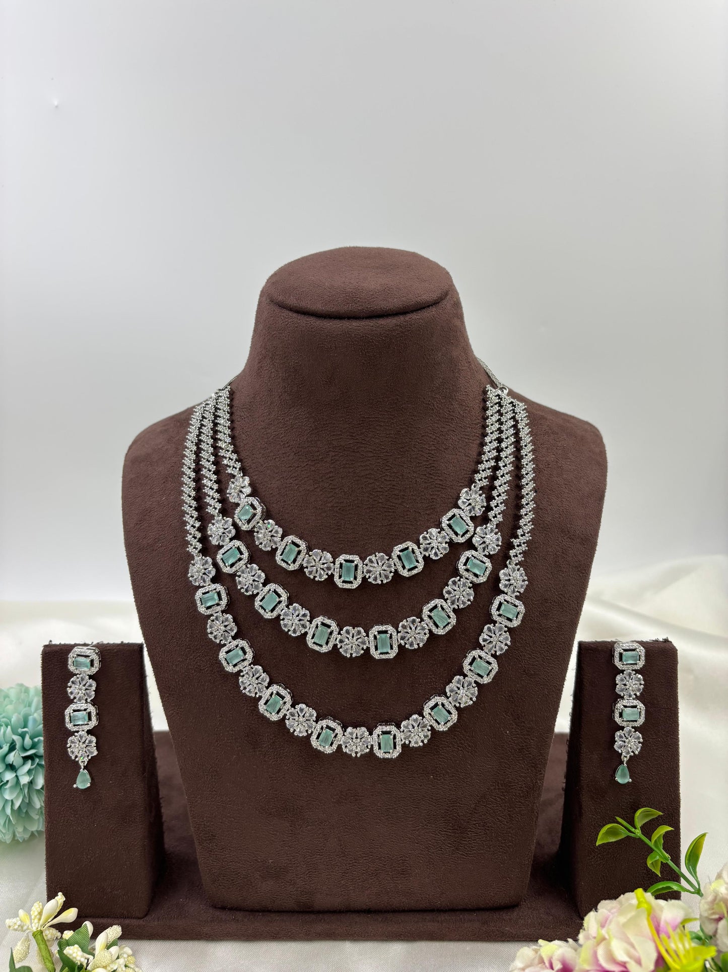 THREE LAYER PALKI AMERICAN DIAMOND NECKLACE