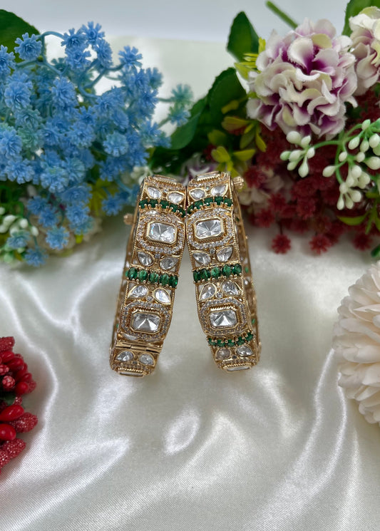Leela Moissanite Kundan Bangles [Openable]