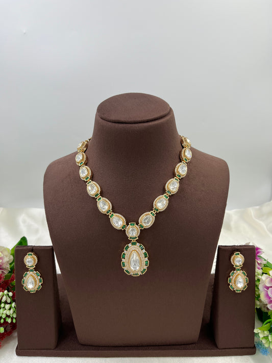 Crystal Green Premium Moissanite Kundan Necklace