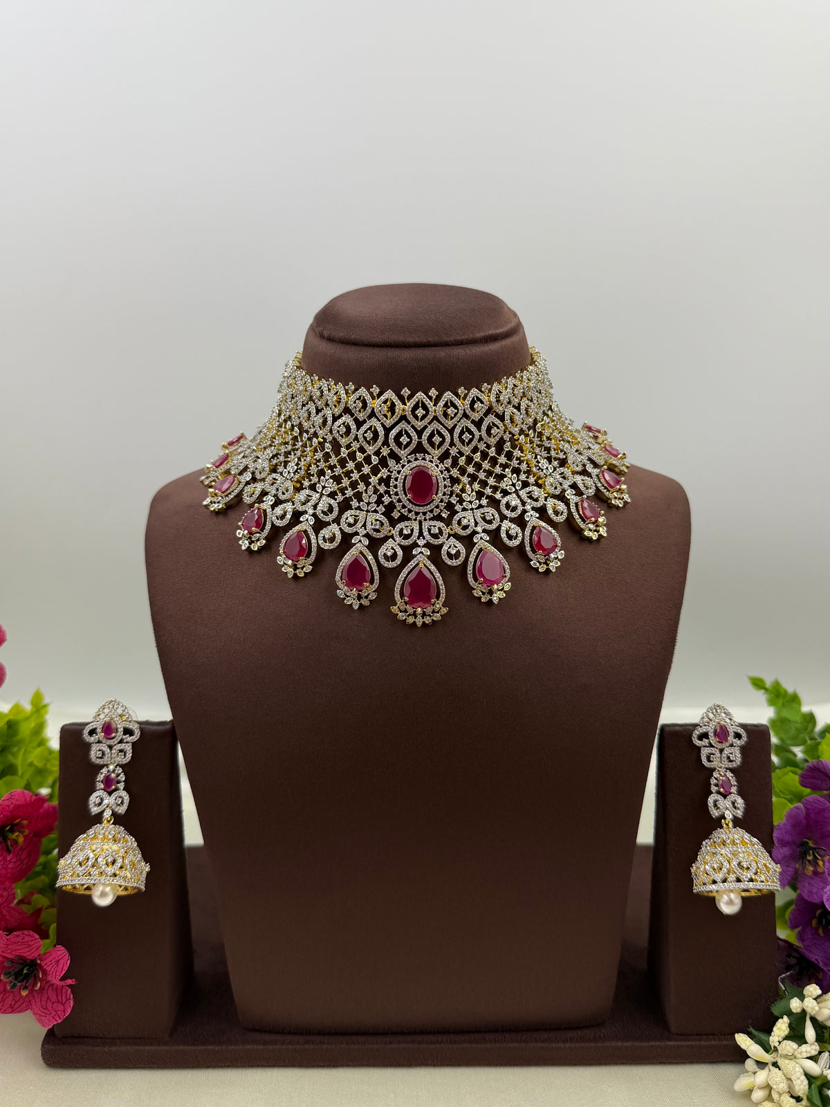Aria American Diamond Two Tone Choke Necklace