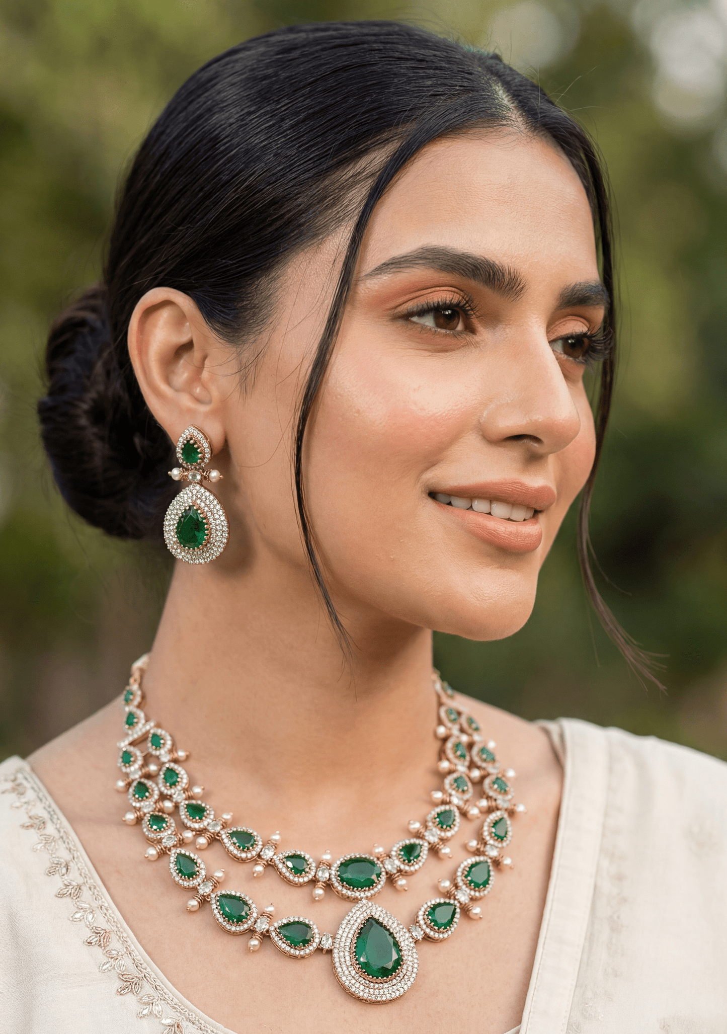 Victorian Double layer Necklace - Green