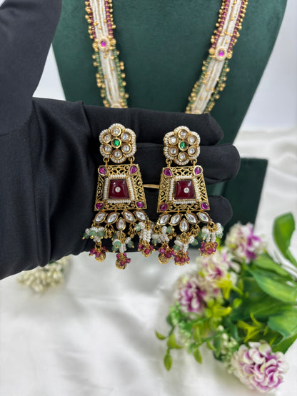 Aanya Premium Long Antique Gold Necklace Set