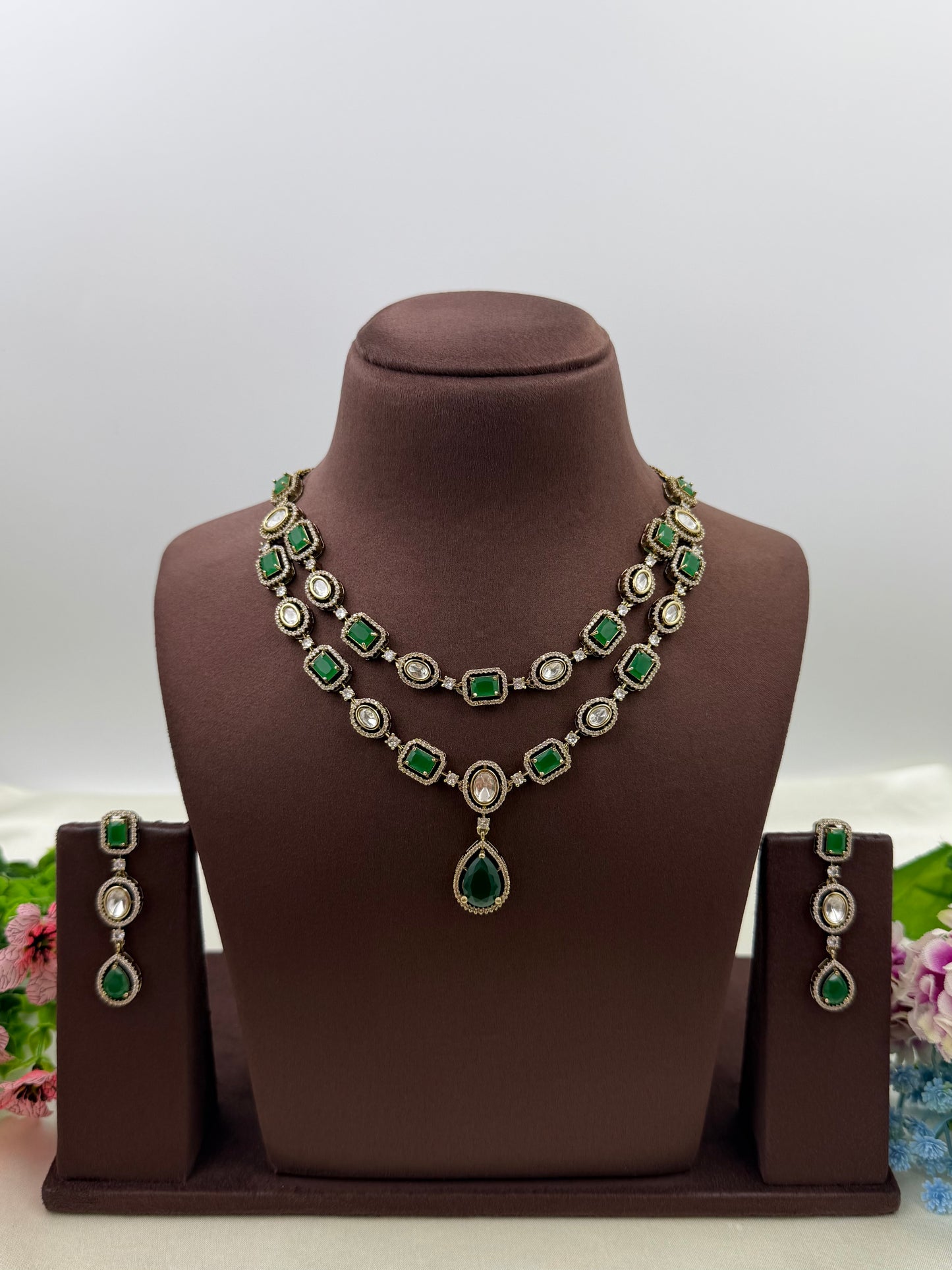 Megha Victorian Double Layer Necklace Set