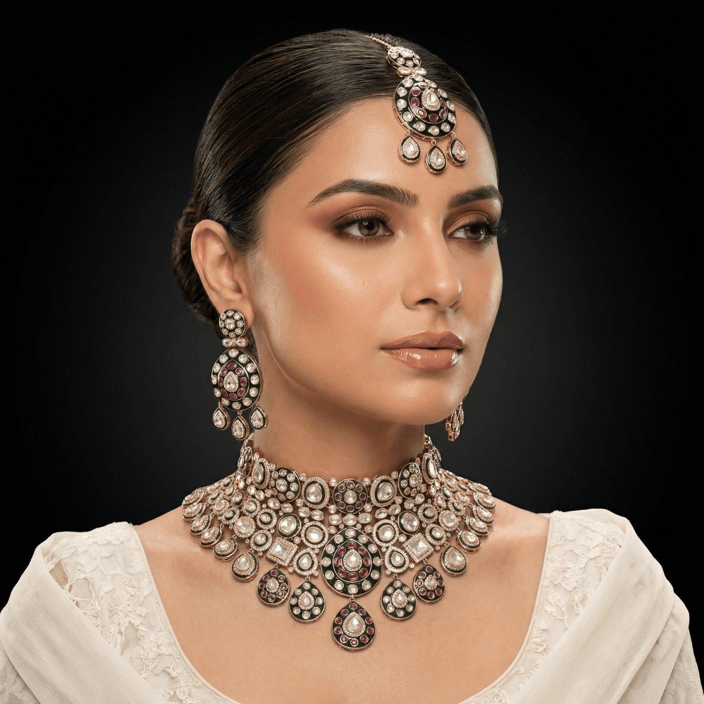 Ruby Moissanite Kundan Semi Bridal Necklace set