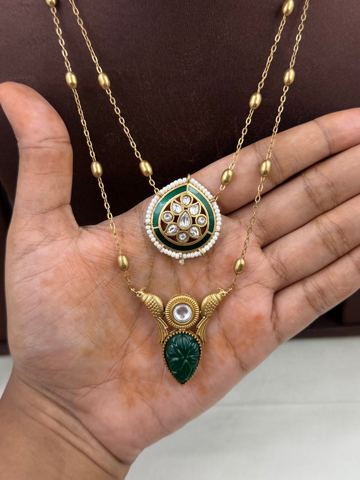 Kiara Royal Antique Green Pendant Necklace Set