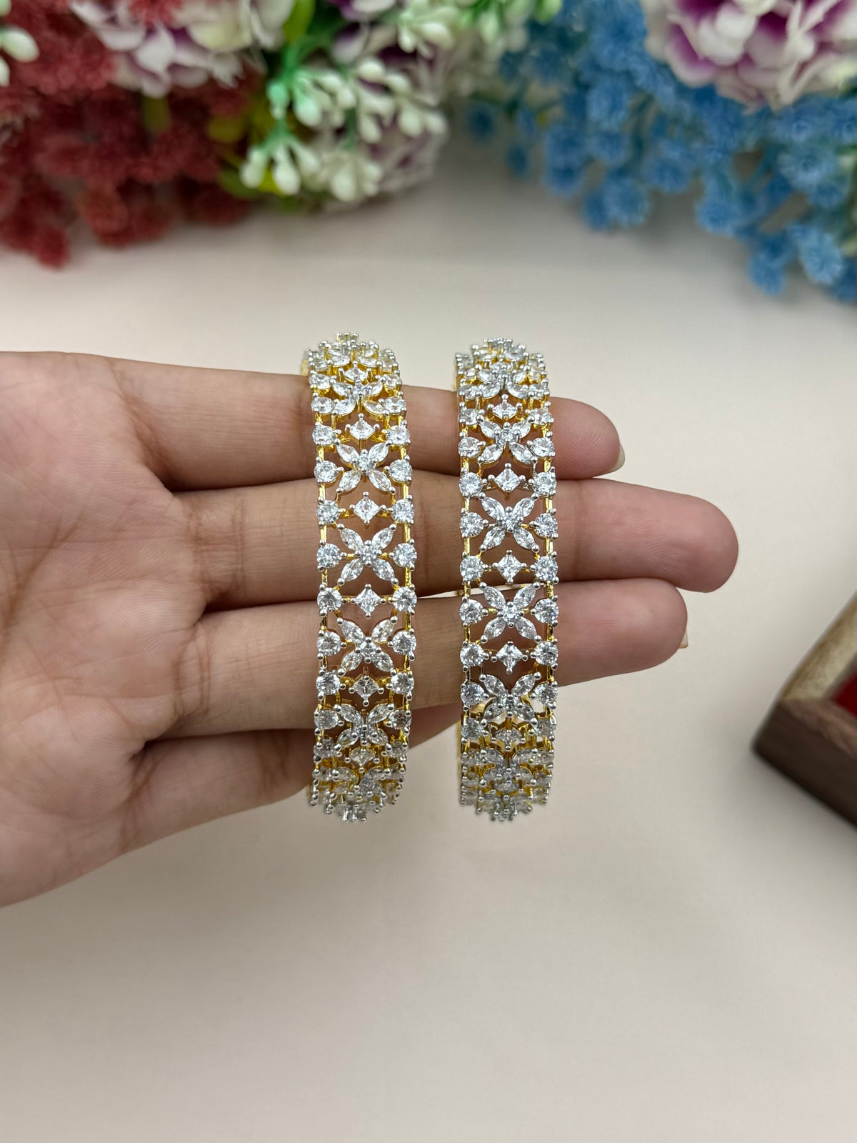 Aria American Diamond Two Tone Bangles