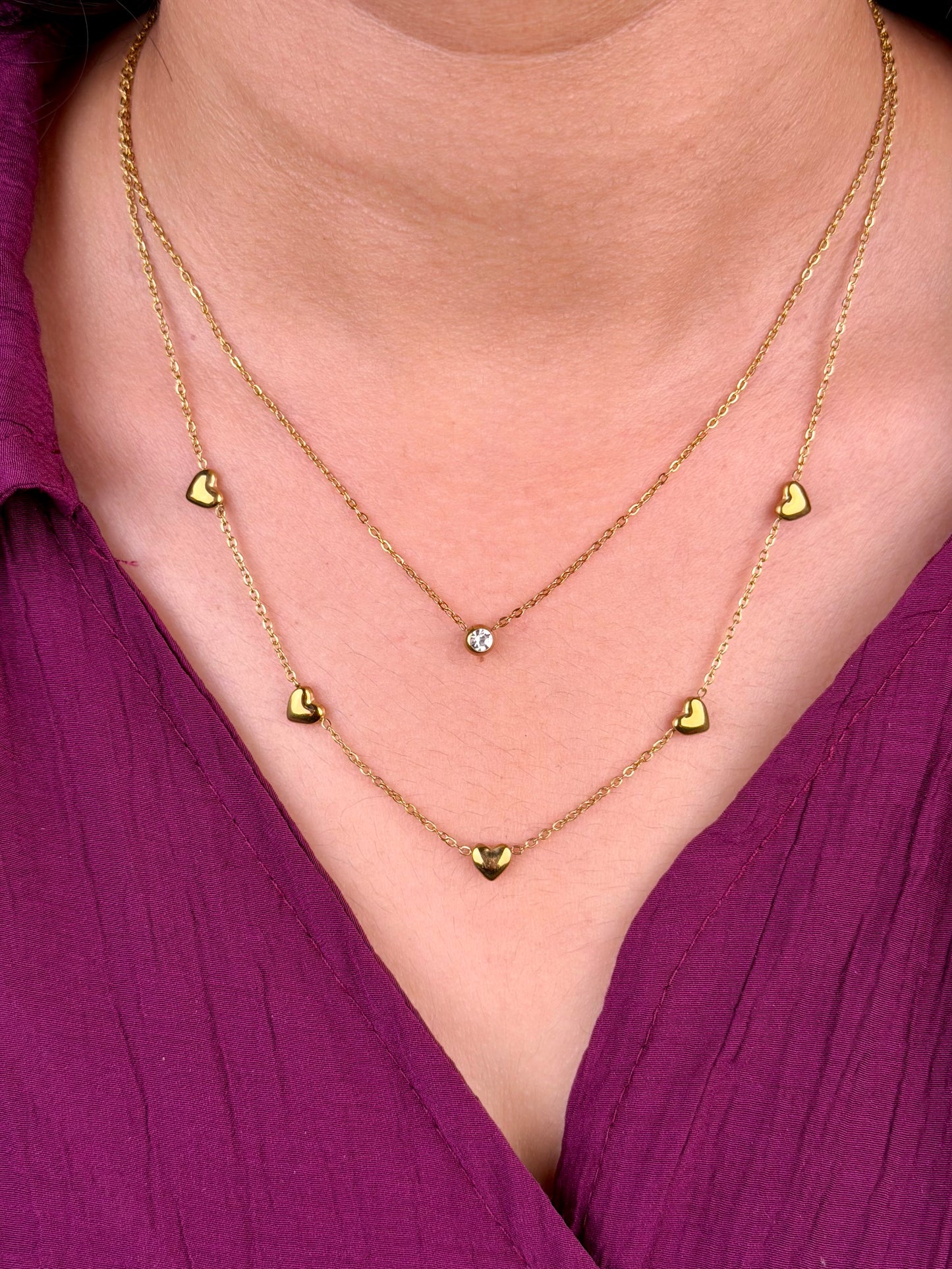 Twin Heart Layered Gold Chain