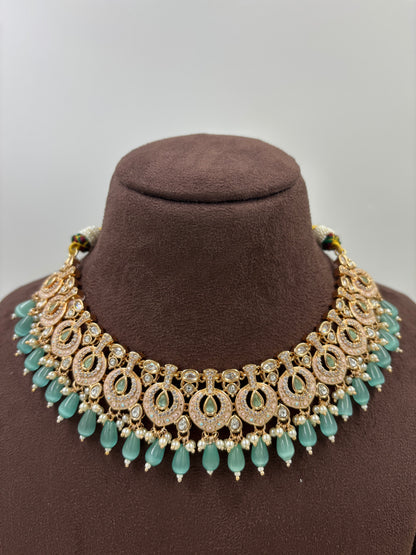 NOOR MOISSANITE KUNDAN PEARL NECKLACE SET