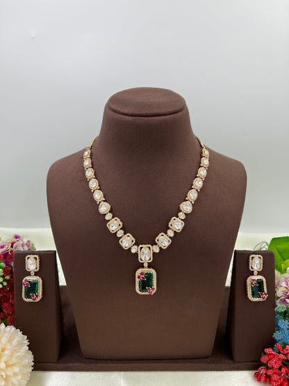 Suhani Single Line Moissanite Kundan Necklace.