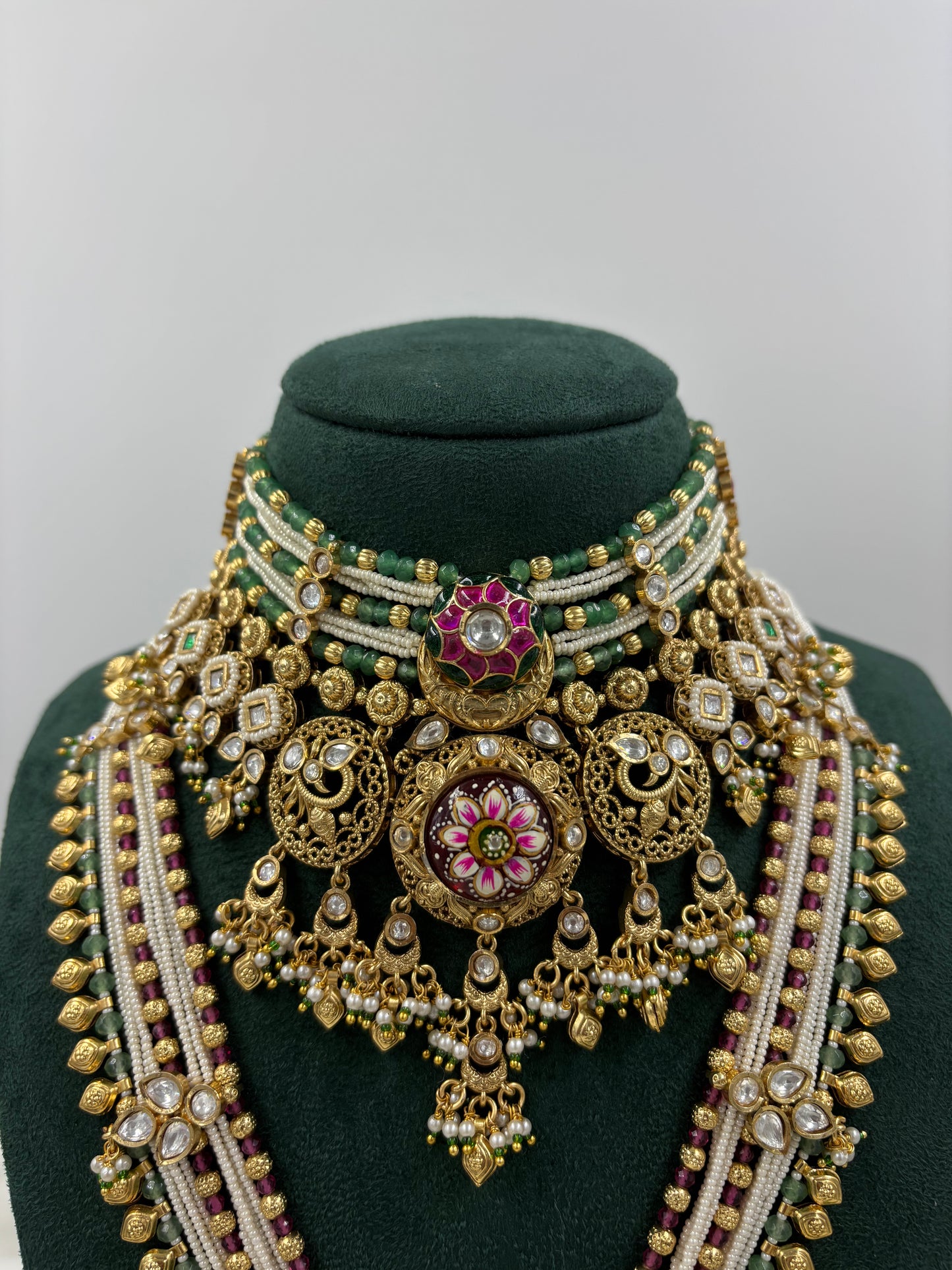 Nura  Premium Antique Gold Combo Necklace Set