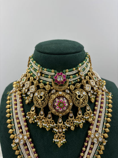 Nura  Premium Antique Gold Combo Necklace Set