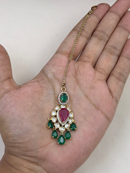 Aashi Victorian Moissanite Semi Long Necklace Set