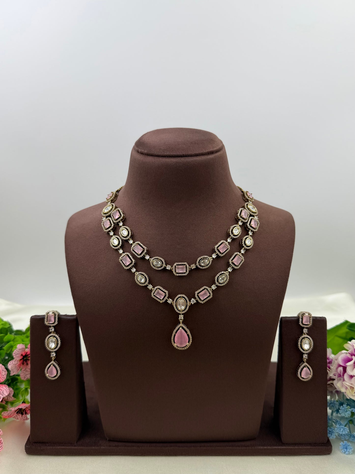 Megha Victorian Double Layer Necklace Set