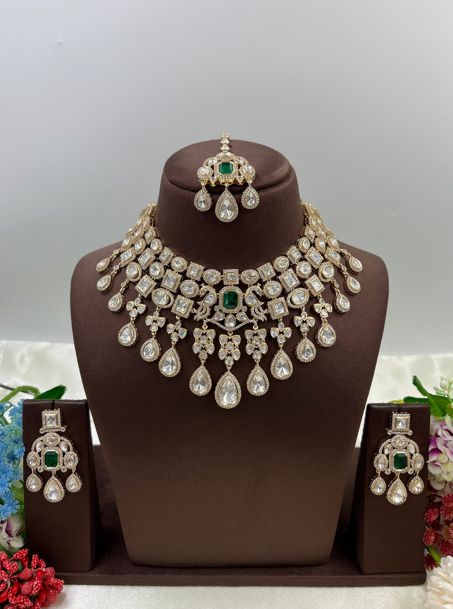 Veena Moissanite Semi Bridal Necklace