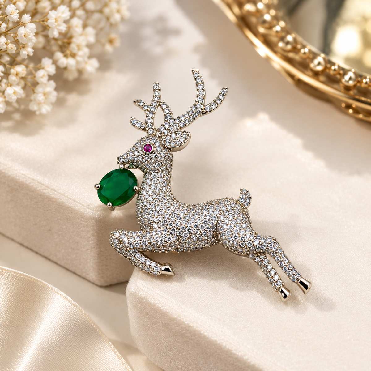 Crystal Deer Brooch