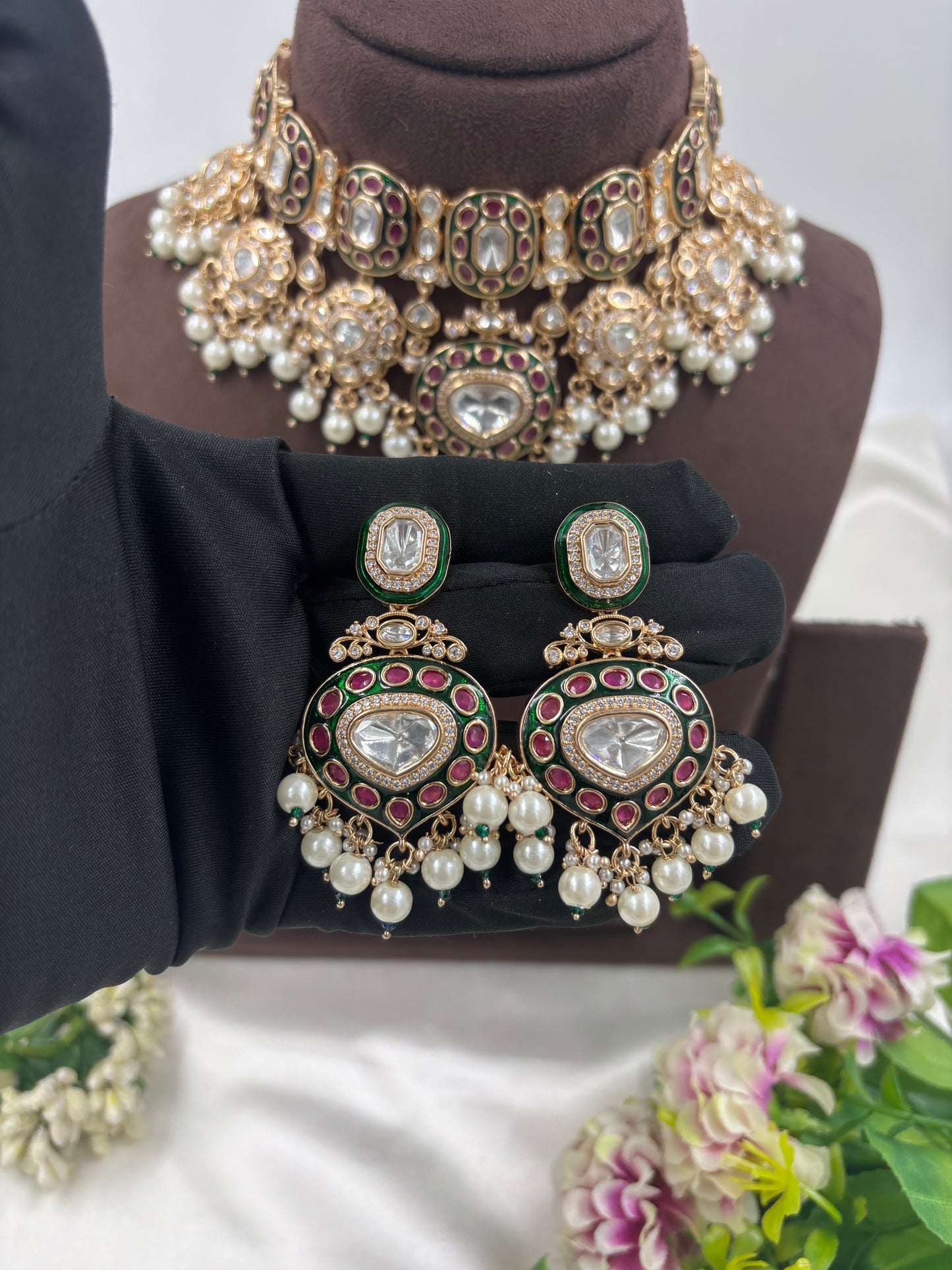 RAJSI ROOP MOISSANITE KUNDAN SEMI BRIDAL NECKLACE