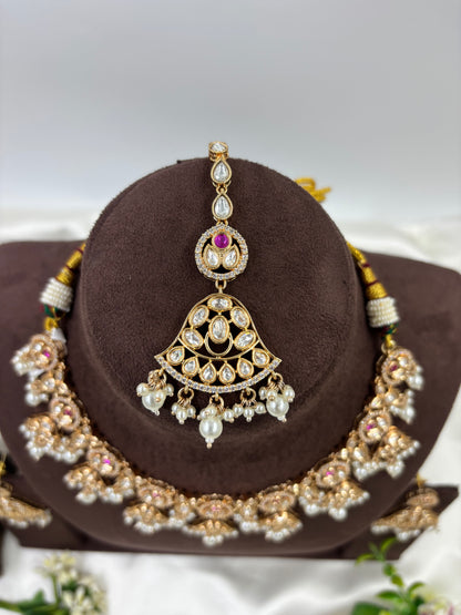 LISA MOISSANITE KUNDAN PEARL NECKLACE SET