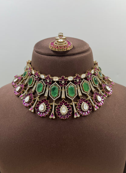Radha Jaipuri Moissanite Kundan Choker Necklace