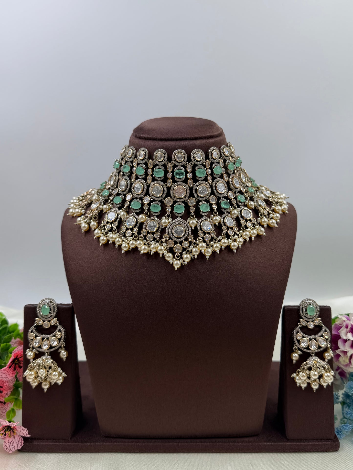 Roshni Premium Moissanite Victorian Choker Set
