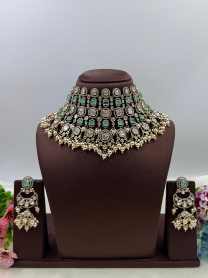 Roshni Premium Moissanite Victorian Choker Set