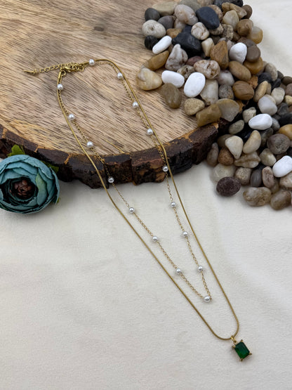 Tina Emerald Pearl Cascade Gold Chain