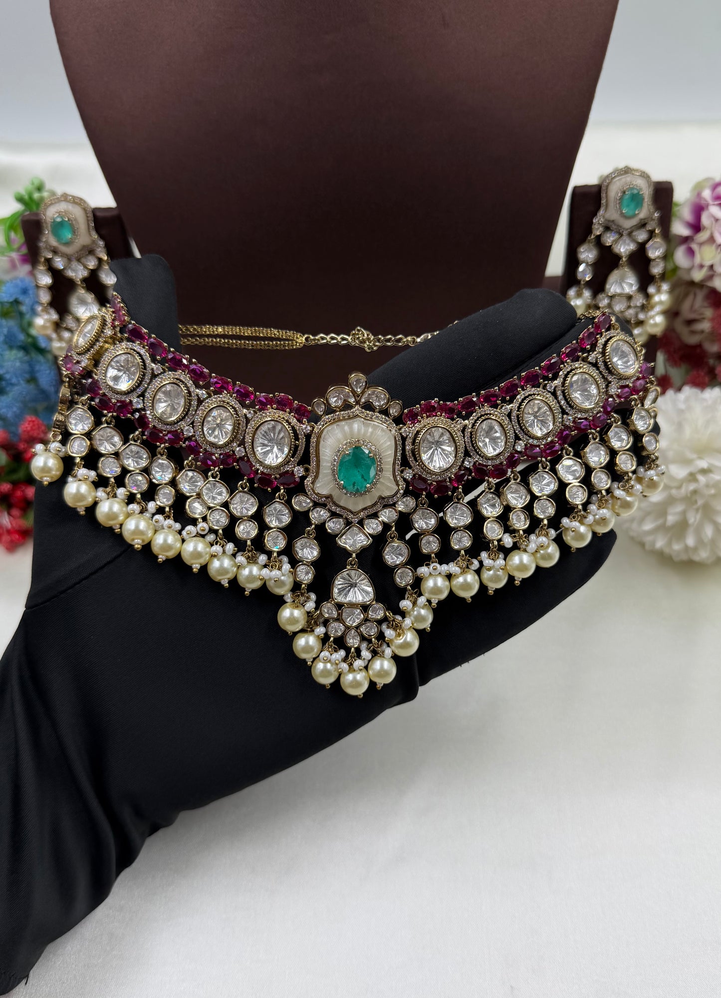 Disha Moissanite Victorian Choker Necklace Set