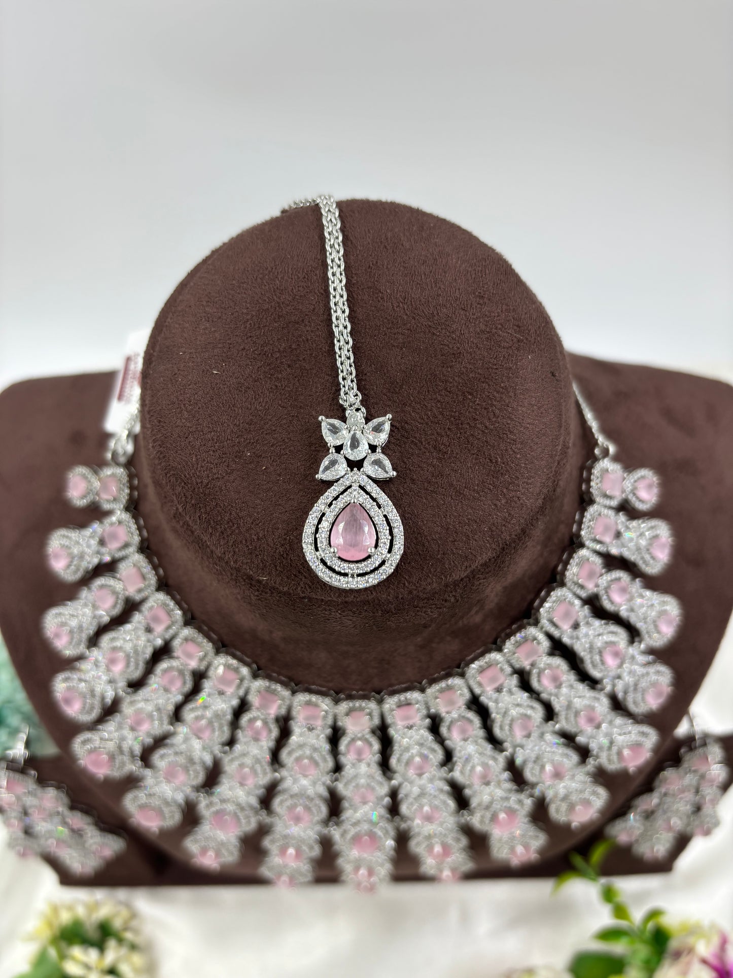 ROSE CZ PREMIUM AMERICAN DIMOND NECKLACE SET
