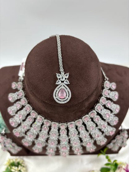 ROSE CZ PREMIUM AMERICAN DIMOND NECKLACE SET
