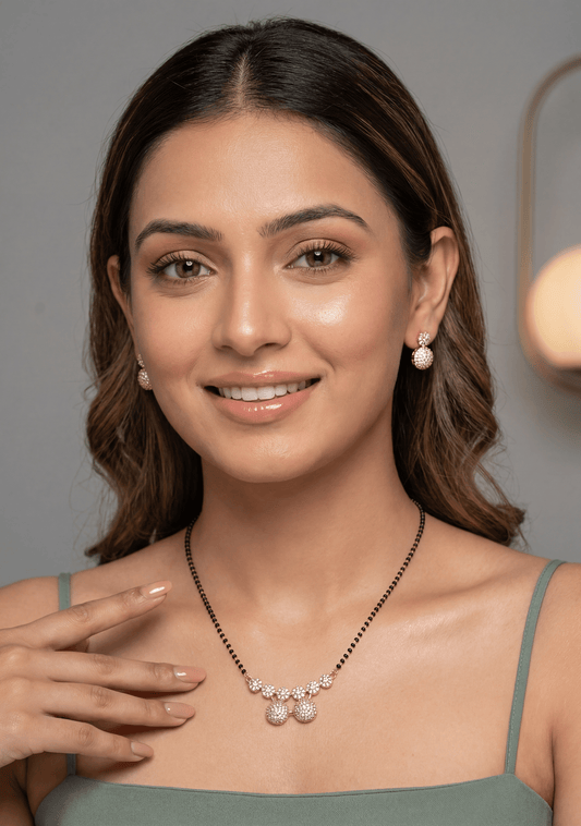 Floral Rose Gold Mangalsutra With Tops
