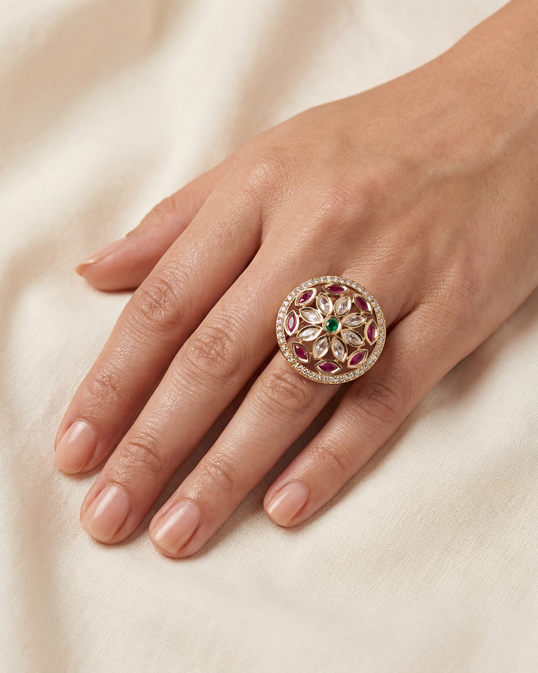 Lina Premium Moissanite Kundan Fingering
