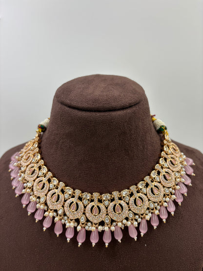NOOR MOISSANITE KUNDAN PEARL NECKLACE SET