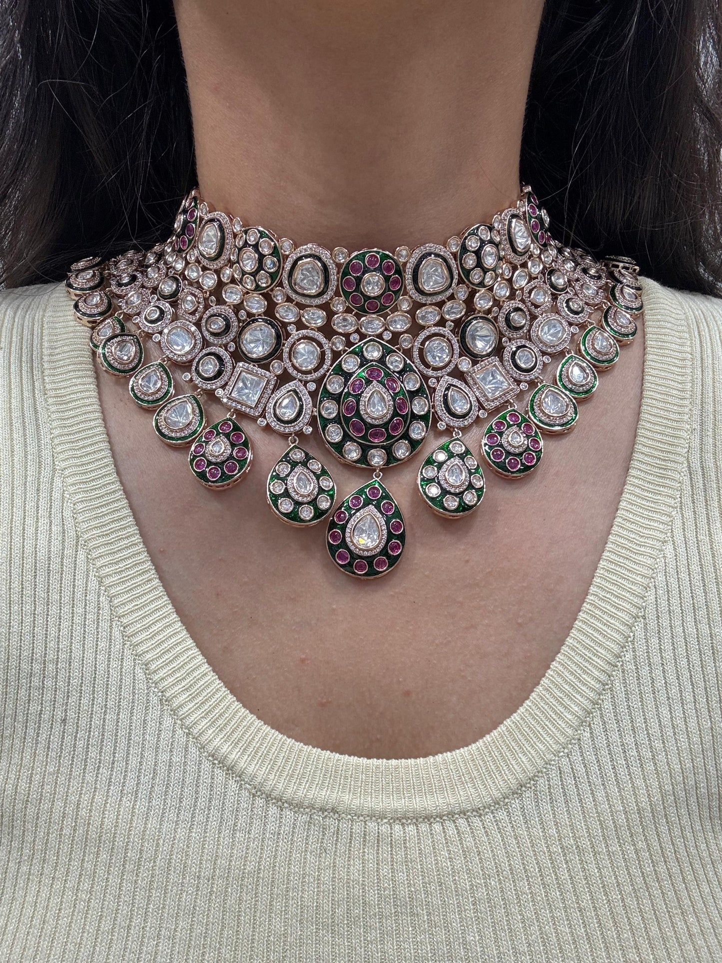 Ruby Moissanite Kundan Semi Bridal Necklace set