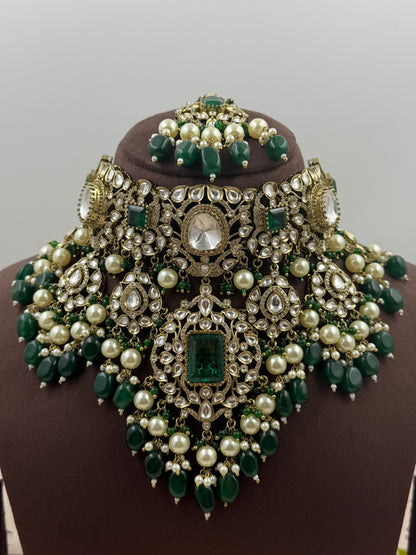 Mrinalini Victorian Moissanite Pearl Choker Necklace Set