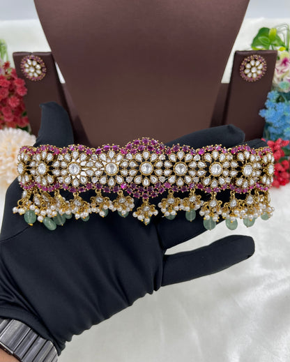 Rumani  Multi Drop Kundan Choker Necklace.