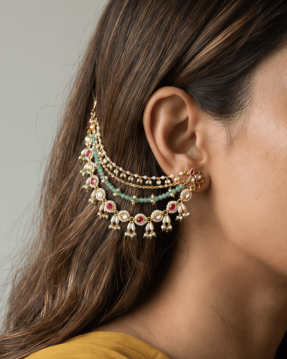 Ariti Premium Pachi Kundan Ear Chain